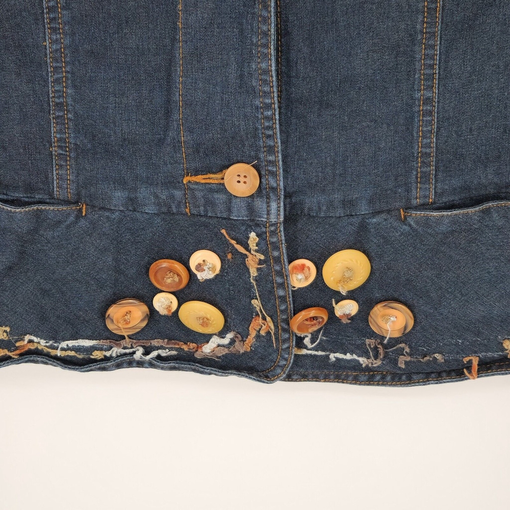 Denim Jacket Knit Long Sleeves Buttons Eclectic Bohemian Retro Thick Stitch L - Picture 4 of 12